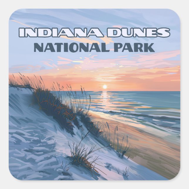 Sticker Carré Parc national des dunes de l'Indiana Lac Michigan (Devant)