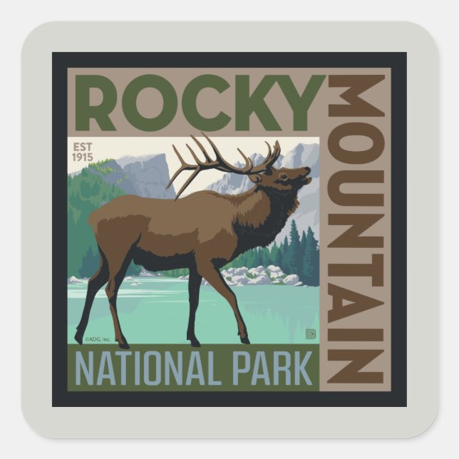 Sticker Carré Parc national des Rocheuses | Elk (Devant)