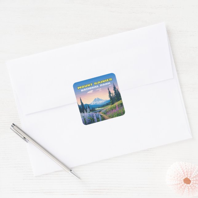 Sticker Carré Parc national du Mont Rainier Washington Retro (Enveloppe)