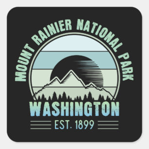 Sticker Carré Parc national du Mont Rainier Washington USA Retro