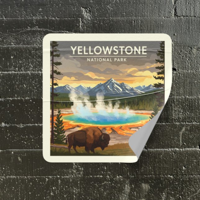 Sticker Carré Parc national vintage Yellowstone (Créateur téléchargé)