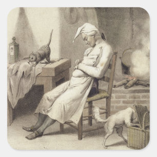 Sticker Carré Paresse dans la cuisine, d'une série de depi