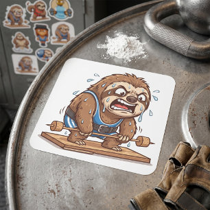 Sticker Carré Paresseux drôle haltérophile gym sports