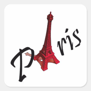 Sticker Carré Paris, avec Tour Eiffel rouge