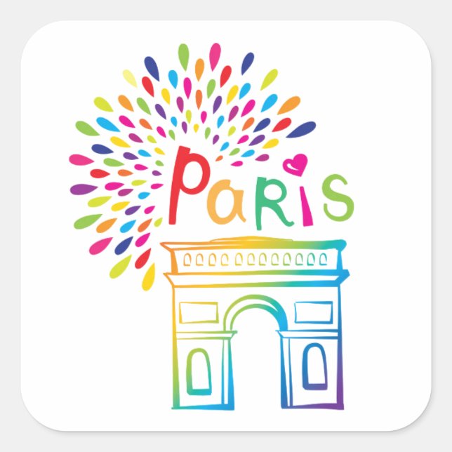 Sticker Carré Paris France | Arc de Triomphe | Design néon (Devant)