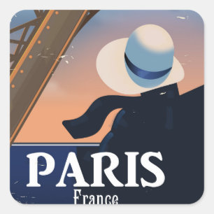 Sticker Carré Paris France tour Eiffel affiche de voyage