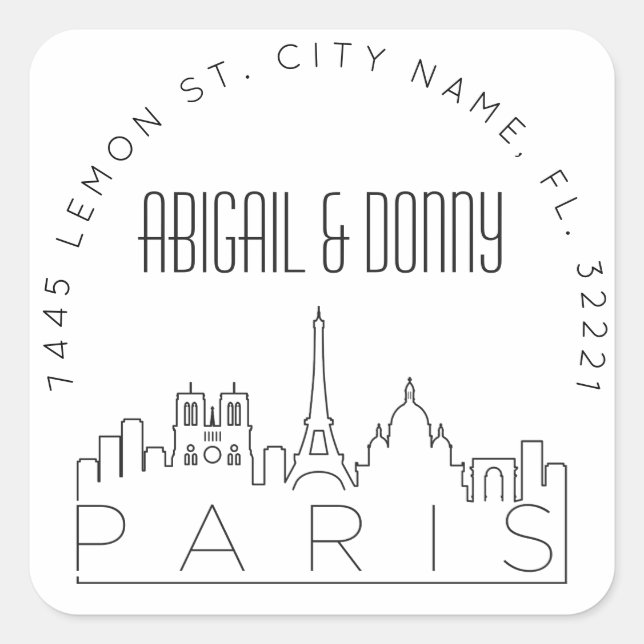 Sticker Carré Paris Skyline | Sceau d'enveloppe préadressé (Devant)