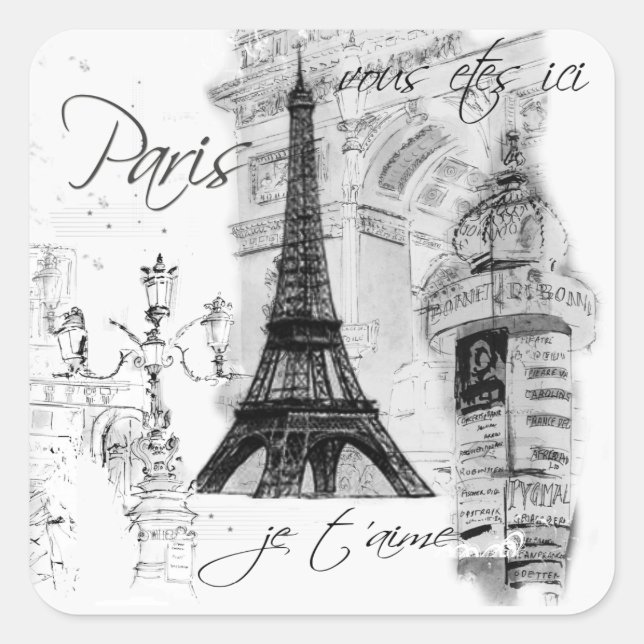 Sticker Carré Paris Tour Eiffel Collage de la scène française (Devant)
