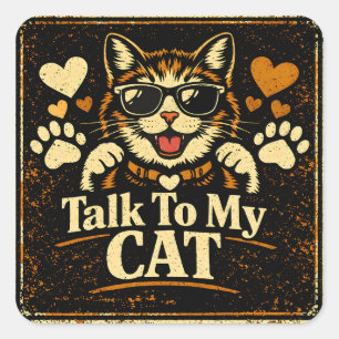 Sticker Carré Parler à mon chat – Humour de relation féline Amou