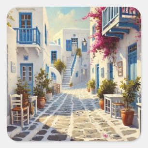Sticker Carré Paros Grèce Iles Voyage Aquarelle