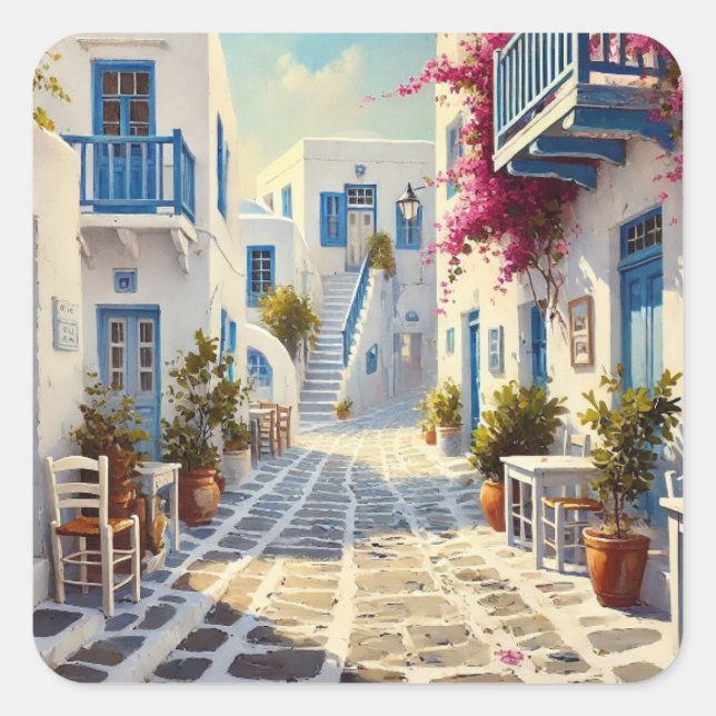 Sticker Carré Paros Grèce Iles Voyage Aquarelle (Devant)