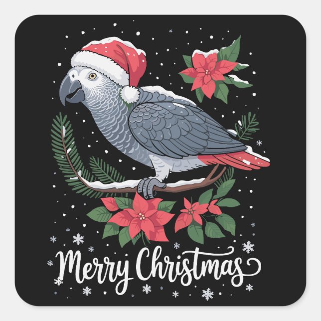 Sticker Carré Parrot gris africain de Noël (Devant)
