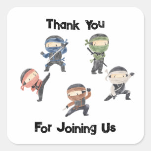 Sticker Carré Parti Anniversaire de enfant guerrier mignon Ninja