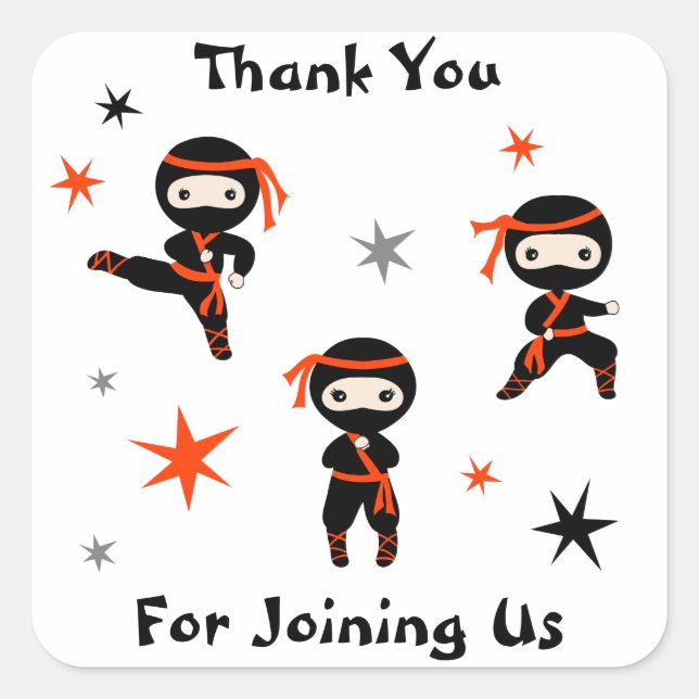 Sticker Carré Parti Anniversaire de enfant guerrier mignon Ninja (Devant)