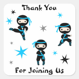 Sticker Carré Parti Anniversaire de enfant guerrier mignon Ninja