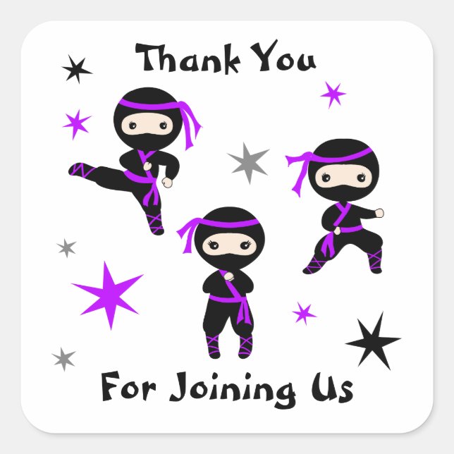 Sticker Carré Parti Anniversaire de enfant guerrier mignon Ninja (Devant)