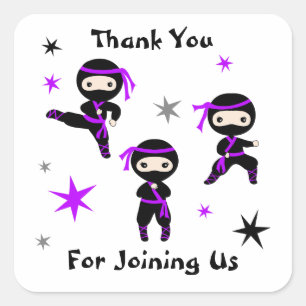 Sticker Carré Parti Anniversaire de enfant guerrier mignon Ninja