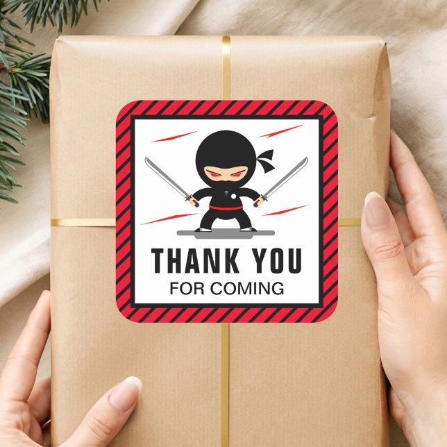 Sticker Carré Parti Anniversaire de enfant guerrier mignon Ninja (Créateur téléchargé)