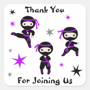 Sticker Carré Parti Anniversaire de enfant guerrier mignon Ninja