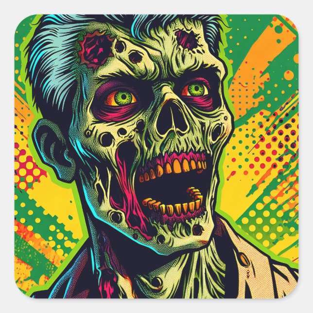 Sticker Carré Parti d'Halloween Zombie éffrayant (Devant)