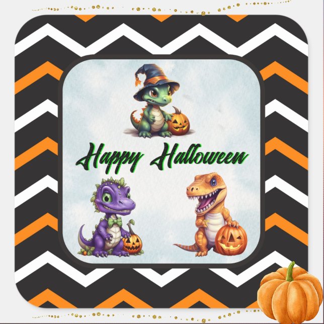 Sticker Carré Parti Dino-Mash d'Halloween (Dino Happy Halloween Sticker)
