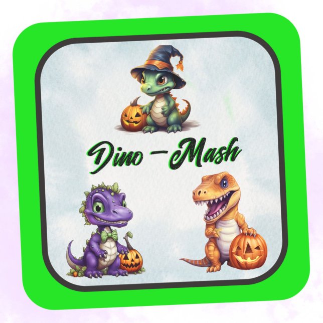 Sticker Carré Parti Dino-Mash d'Halloween (Green trim dino Halloween Sticker)
