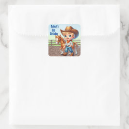 Sticker Carré Parti Ouest Petit Cowboy Avec Cheval Personnalisé