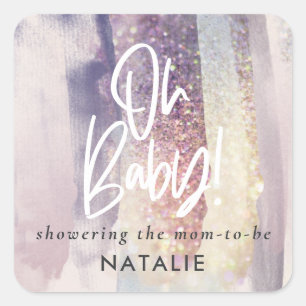 Sticker Carré Partie baby shower violet fillette