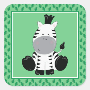 Sticker Carré Partie d'animaux de safari du zèbre   de bébé