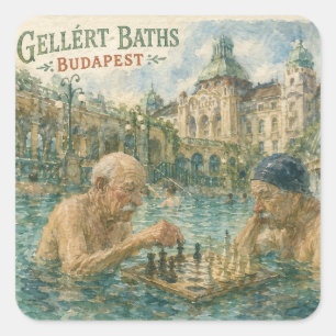 Sticker Carré Partie d'échecs Bains Gellert Budapest Hongrie