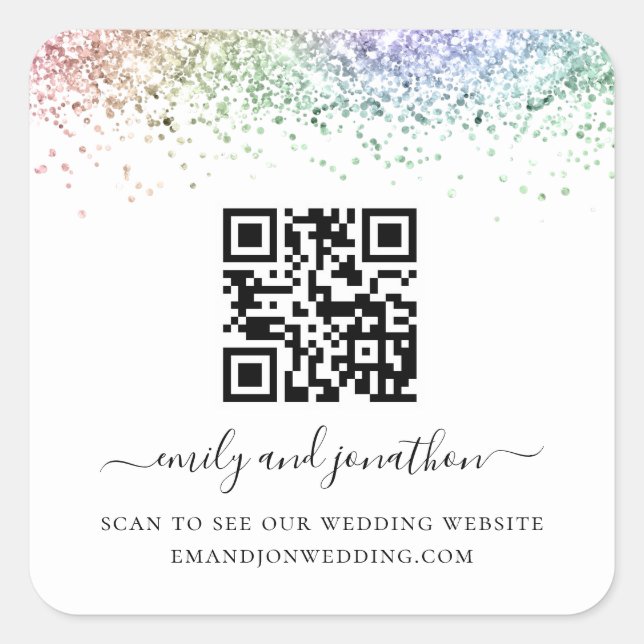 Sticker Carré Parties scintillant arc-en-ciel QR Code Mariage si (Devant)