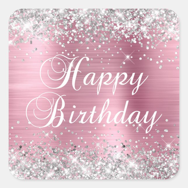 Sticker Carré Parties scintillant Argent Clair Pink Poil Joyeux  (Devant)