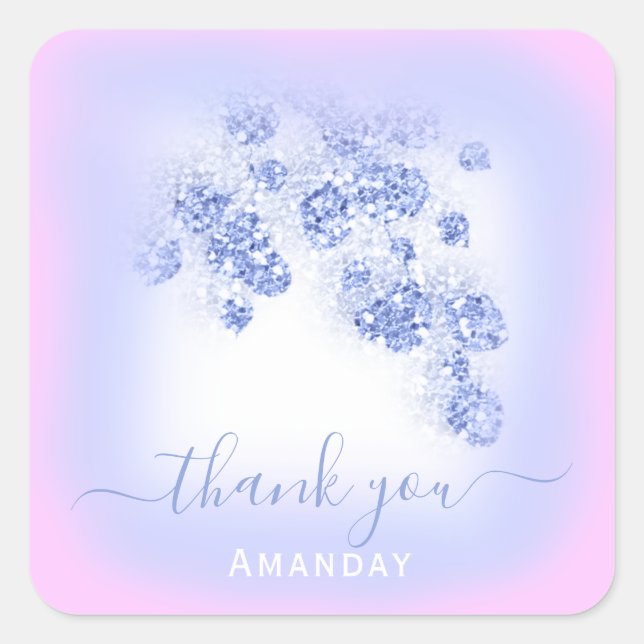 Sticker Carré Parties scintillant bleu rose Baby shower floral F (Devant)
