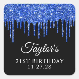 Sticker Carré Parties scintillant Bleue Royale sur Noir 21e anni