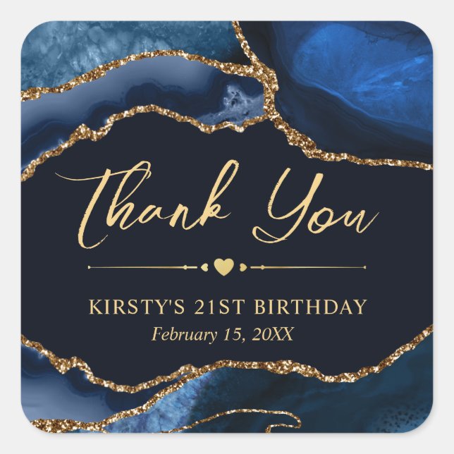 Sticker Carré Parties scintillant Blue and Gold Faux Agate Anniv (Devant)