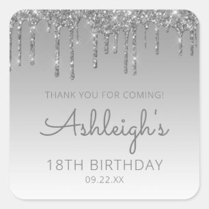 Sticker Carré Parties scintillant d'argent 18e anniversaire Merc
