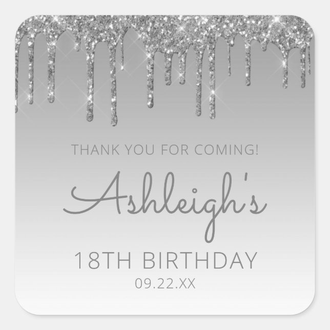 Sticker Carré Parties scintillant d'argent 18e anniversaire Merc (Devant)