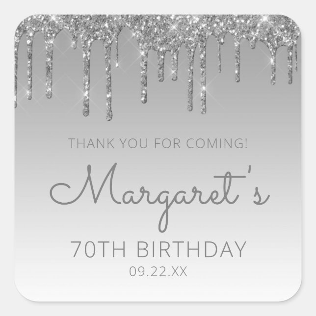 Sticker Carré Parties scintillant d'argent 70e anniversaire Merc (Devant)