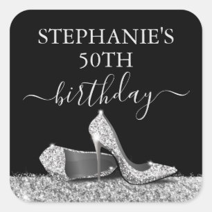 Sticker Carré Parties scintillant d'argent noir talons hauts Ann