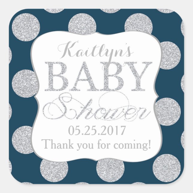 Sticker Carré Parties scintillant d'argent Points Marine Baby sh (Devant)