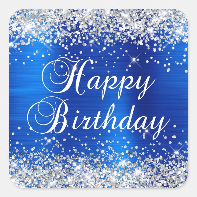 Sticker Carré Parties scintillant d'argent Royal Blue Foil Joyeu (Devant)