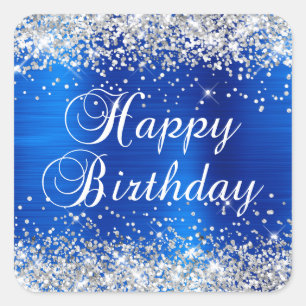 Sticker Carré Parties scintillant d'argent Royal Blue Foil Joyeu