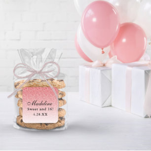 Sticker Carré Parties scintillant de crème rose bébé personnalis