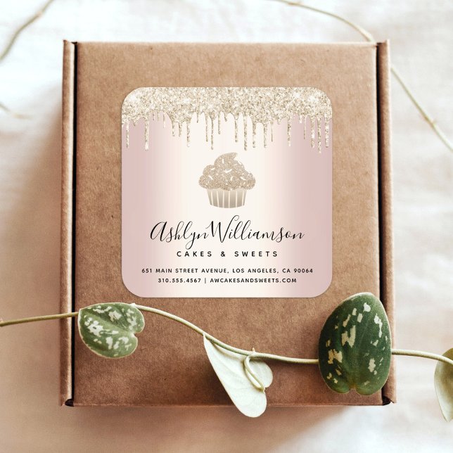 Sticker Carré Parties scintillant de Cupcake d'or gouttes Pâtiss (Créateur téléchargé)