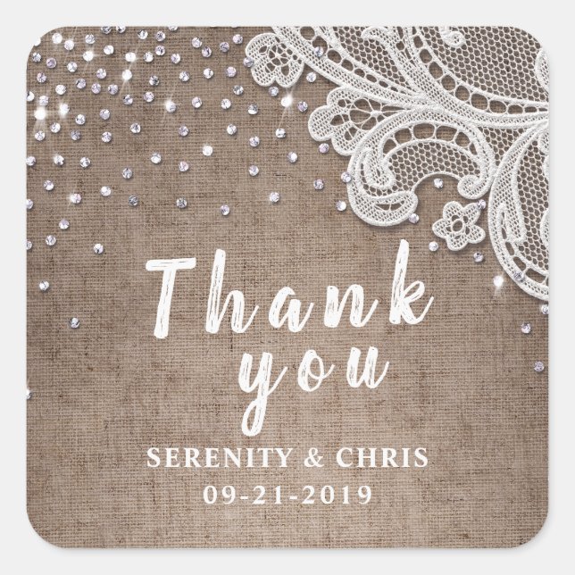 Sticker Carré parties scintillant de dentelle burlap mariage rus (Devant)