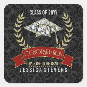 Sticker Carré Parties scintillant de diplôme Casquette Gold Wrea