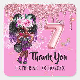 Sticker Carré parties scintillant des fées Fille afro-américai