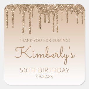 Sticker Carré Parties scintillant d'or 50e anniversaire Merci de