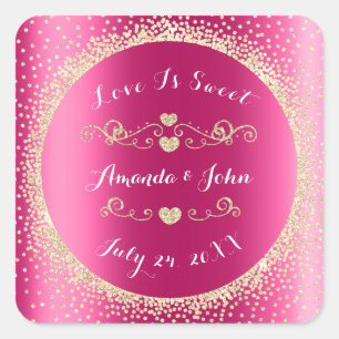 Sticker Carré Parties scintillant d'or Enregistrer la date Aimer
