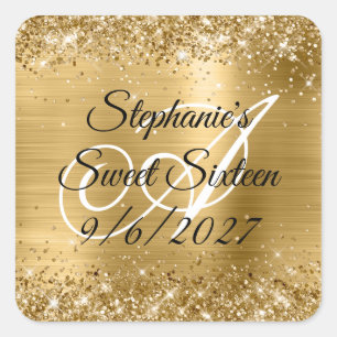 Sticker Carré Parties scintillant d'or Faux et Sweet sixteen Foi